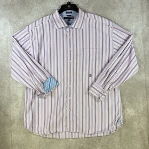 Tommy Hilfiger Shirt Men XXL Purple Striped Button Flip Cuff Preppy Classiccore‎